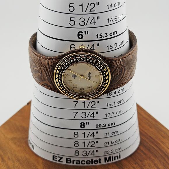 Saddle River Women's Ornate Cuff Watch Brown Tooled Leather Southwestern Boho - Picture 7 of 7